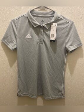 Adidas Polo Women’s Core 18 Athletic Original Shirt Grey/White Small NWT CV3679